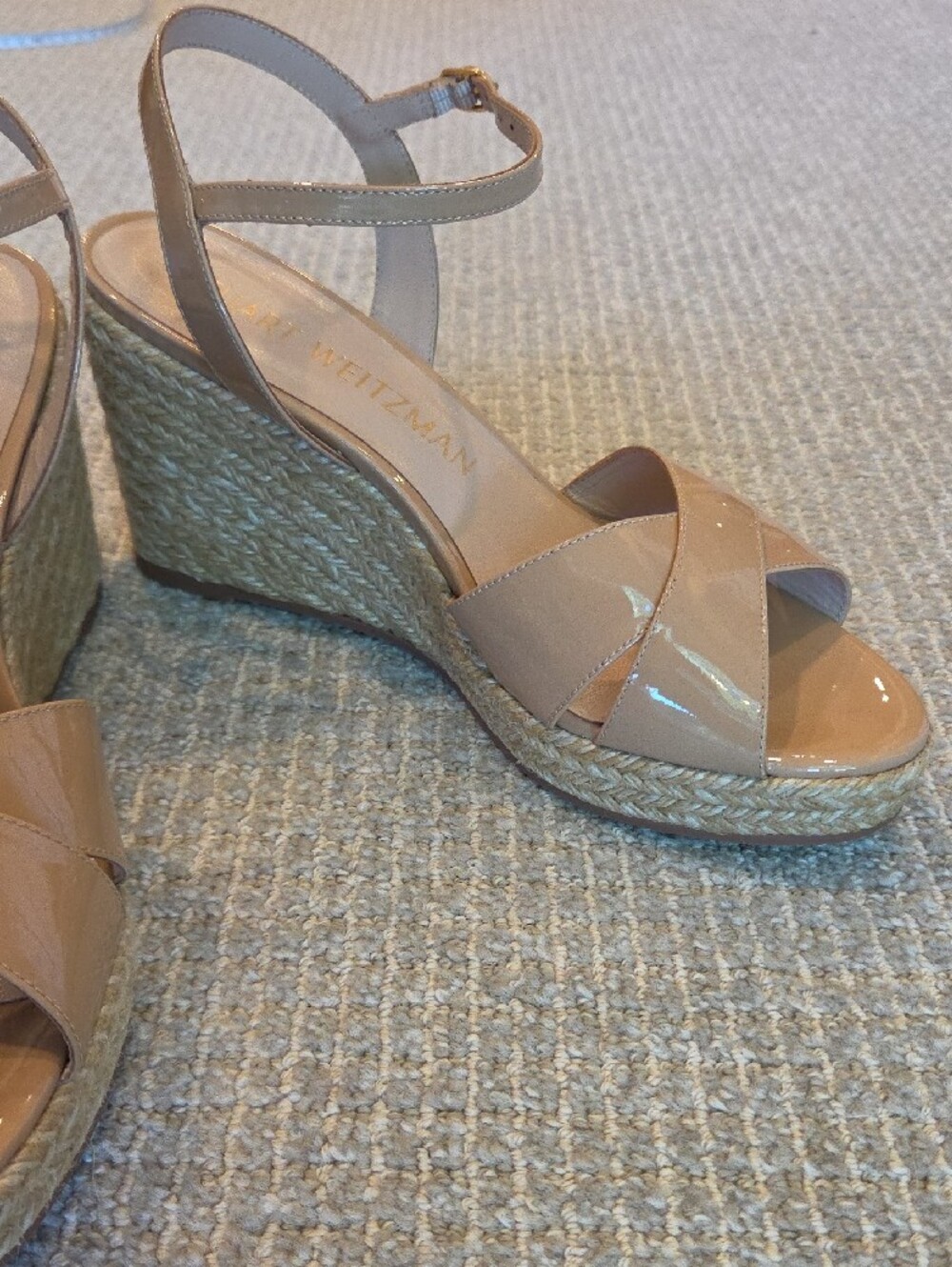 Stuart Weitzman Patent Leather Espadrille Wedge Sandals in Nude - Picture 12 of 14